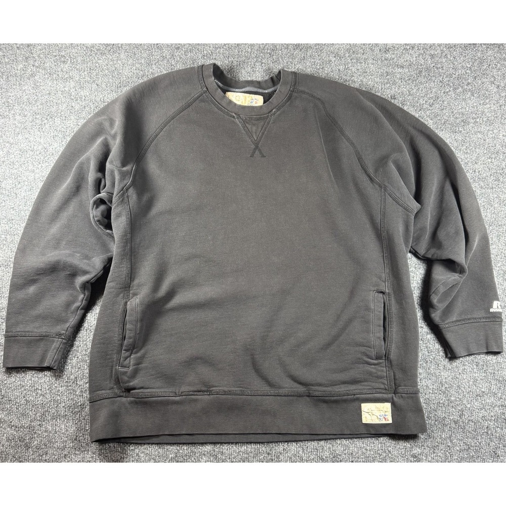 RARE Vintage Y2K Russell Athletic Crewneck Sweatshirt Black Faded WITH Pockets